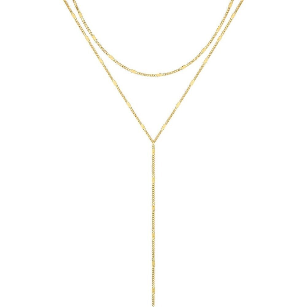 Women's Gold Long Y-Shaped Trendy Layered Chain Drop Necklaces Jewelry